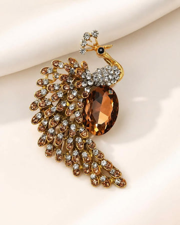 Antique Gold Kundan Peacock Saree Brooch Pin