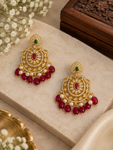 Antique Ruby Temple Chandbali Earrings