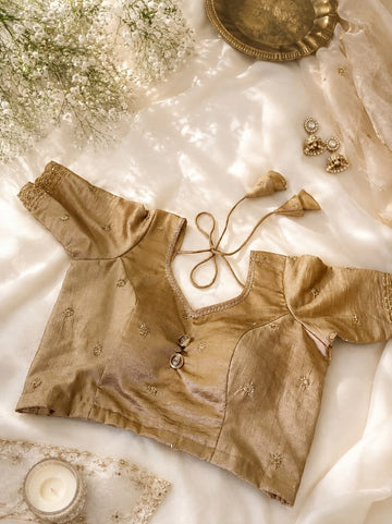 Golden Shimmer Tissue Silk Ready-Made Blouse