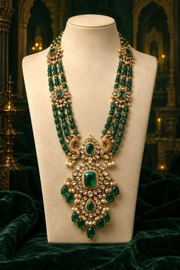 Royal Kundan & Emerald Hydro-Beaded Layered Necklace