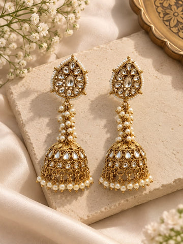 Royal Pearl Droplet Kundan Jhumka Earrings